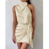 Modern Satin Sleeveless Halter Neck Mini Dress