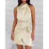 Modern Satin Sleeveless Halter Neck Mini Dress