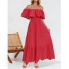 Off-the-shoulder ruffled high waist midi dress