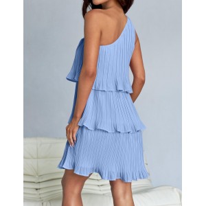 One-shoulder ruffled multi-layered chiffon skirt