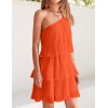 Orange One Shoulder Sleeveless Ruffle Short Dress