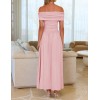 Pink Off-the-shoulder Fitted Pleated Dress