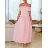Pink Off-the-shoulder Fitted Pleated Dress