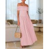 Pink Off-the-shoulder Fitted Pleated Dress