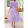 Puff Sleeve Round Neck Ruffled Floral Lace Dress