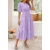 Puff Sleeve Round Neck Ruffled Floral Lace Dress