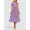 Purple Short Sleeve Midi Dress with Bow Waist