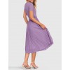 Purple Short Sleeve Midi Dress with Bow Waist