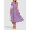 Purple Short Sleeve Midi Dress with Bow Waist