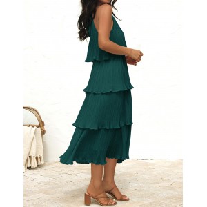 Ruffled Layered Chiffon Flowy Midi Dress