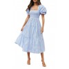 Summer Blue Plaid Square Neck Puff Sleeve Dress