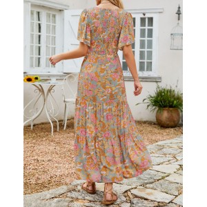 Summer Casual Floral Print Crew Neck Dress