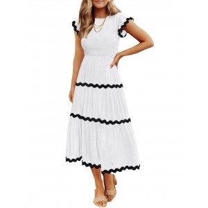 Summer Flowy Short Sleeve Ruffled Midi Dress