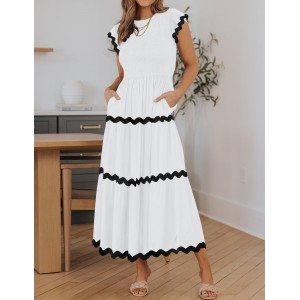 Summer Flowy Short Sleeve Ruffled Midi Dress