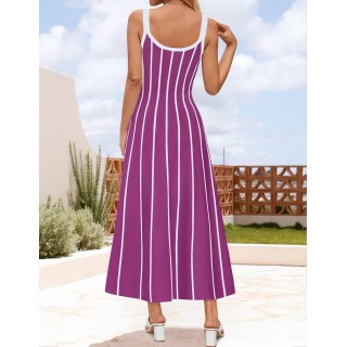 Summer Sleeveless Striped A-Line Midi Dress
