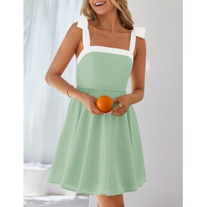 Tie Shoulder Square Neck Sleeveless Short Dress