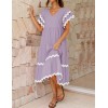 V Neck Flowy Short Sleeve Ruffle Layered Dress