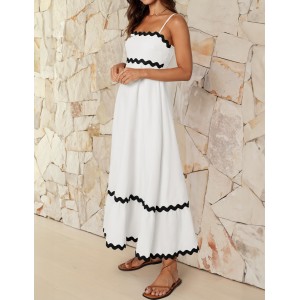 White and black spaghetti strap halter dress