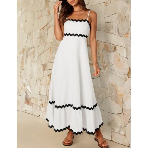 White and black spaghetti strap halter dress