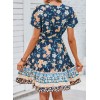 Wrap V-neck floral print ruffled mini dress
