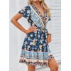 Wrap V-neck floral print ruffled mini dress