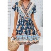 Wrap V-neck floral print ruffled mini dress